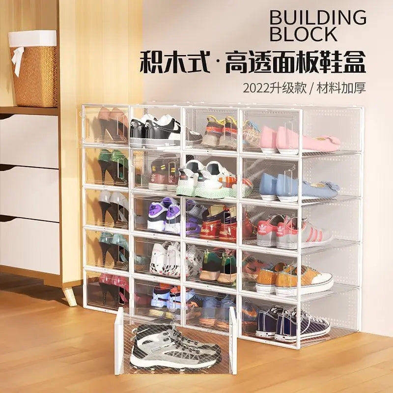 Clear Shoe Storage Box - Stackable Drawer Style Cabinet