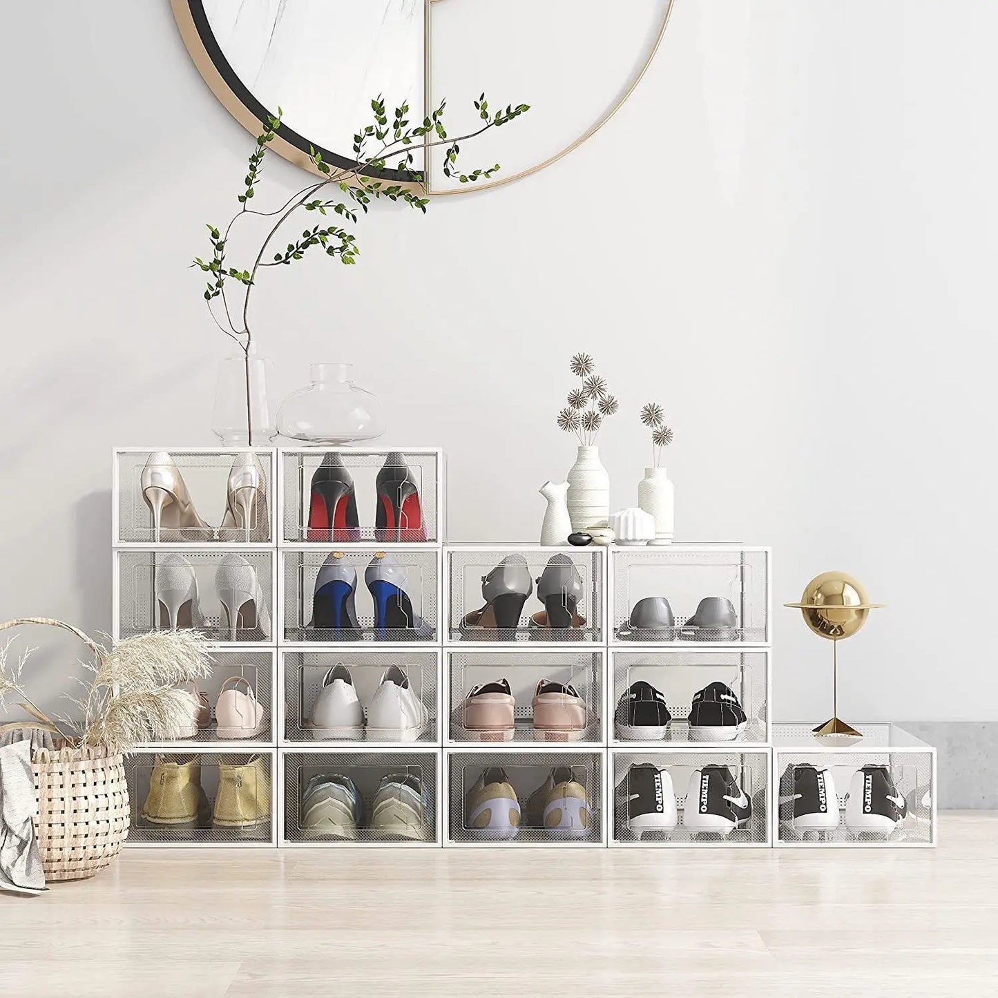 Clear Shoe Storage Box - Stackable Drawer Style Cabinet